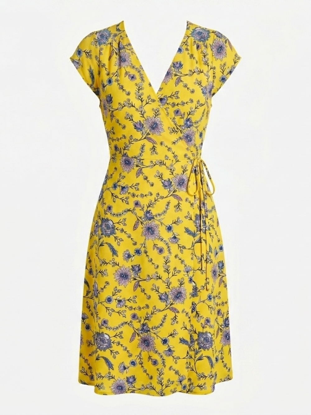 Banana Republic Yellow Floral Wrap Midi Dress - Petite 8P